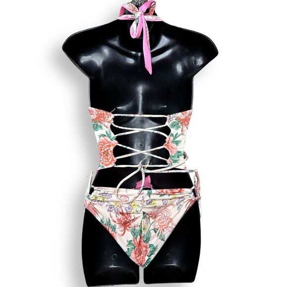 Free People x HAH In A Ruche Printed Deep V Reversible One Piece Swimsuit - Picture 14 of 16